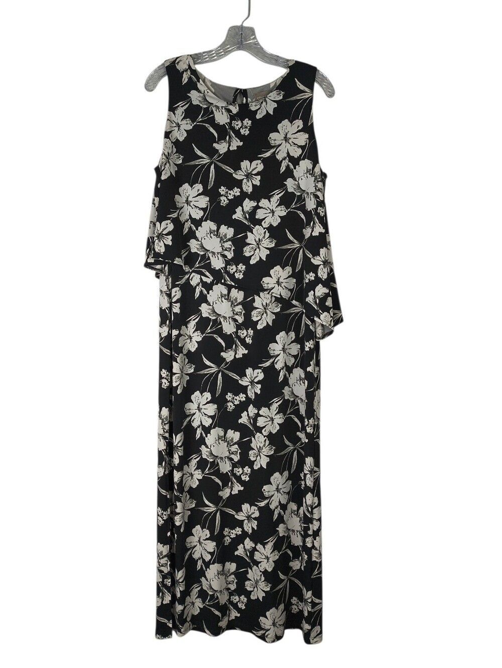 Chicos Maxi Dress Women's 1 Black White Floral Sleeveless Overlay Flighty Olivia
